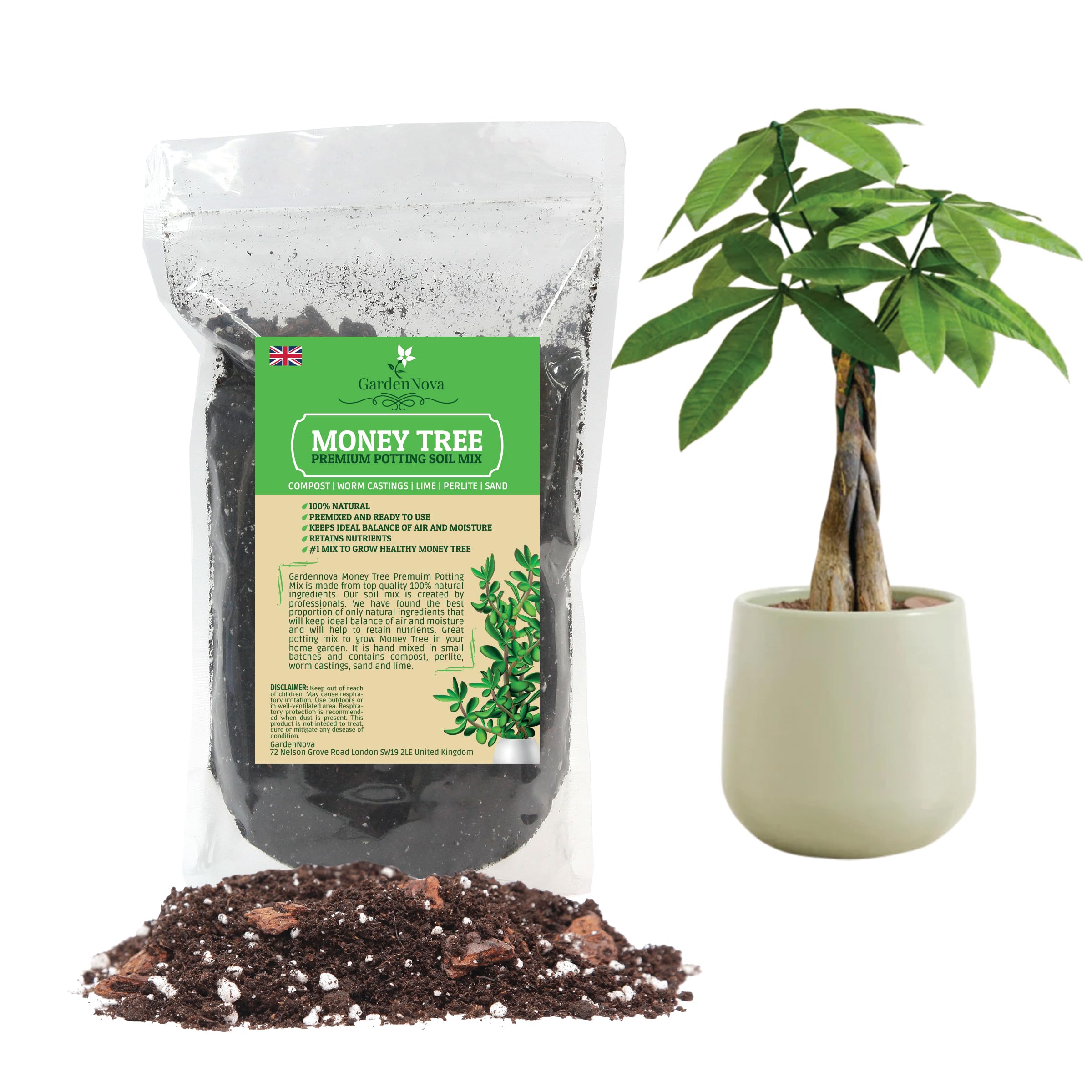 Money Tree Soil Mix for Planting or Repotting Guiana Chestnut, Soil Blended to Properly Grow Money Tree Plants - (1 Liter Bag)