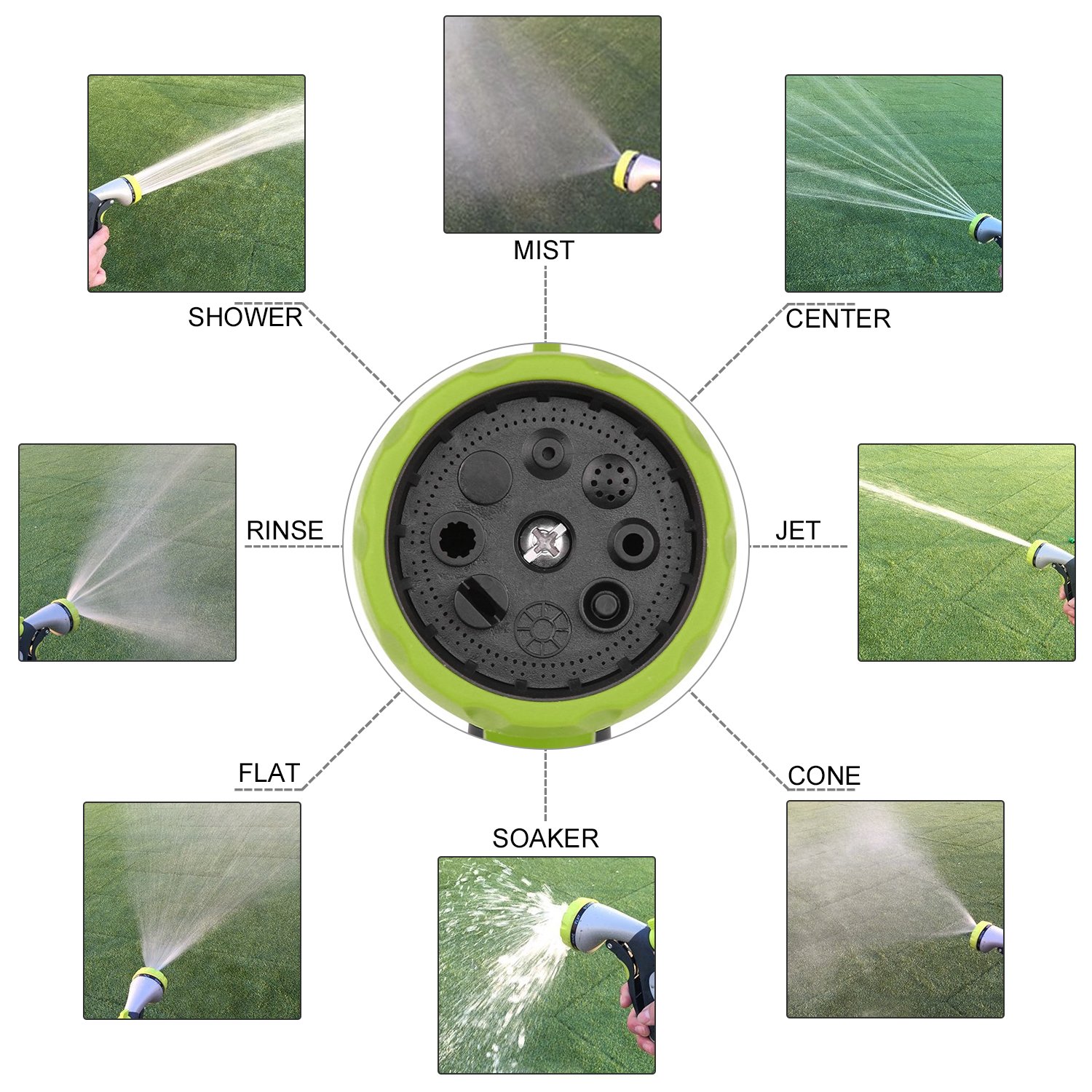 Garden Hose, Fivanus 50ft Portable Flexible Expandable Water Hose with 8 Pattern Spray Nozzle with Double Latex Core, Solid Brass Connector and Extra Strength Fabric for Car Garden Hose Nozzle, Free Storage Bag