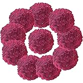 LUSHIDI Silk Hydrangea Heads with Stems Artificial Flowers Heads for Home Wedding Decor,Pack of 10 (Fuschia)
