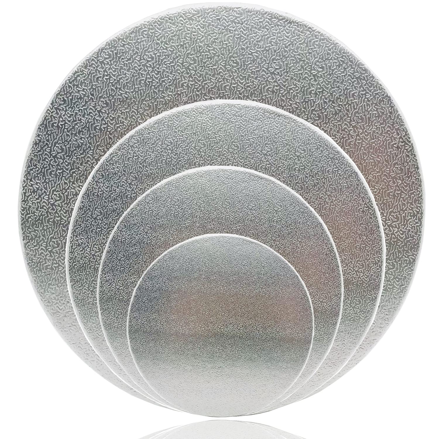 Photo 1 of 4 Pack Cake Boards, 6, 8, 10, 12 Inch Round Cake Circles, Cake Base Cardboards 1 of Each Size for Cake Decorating, Silver