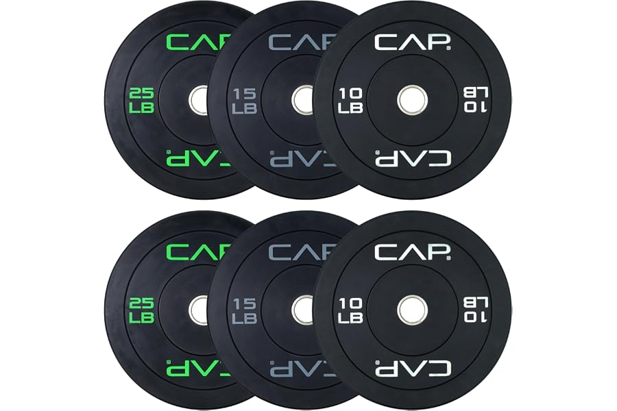 CAP 2-inch Olympic Bumper Plate Weight Set | 100-370 lbs | Multiple Colors | Storage Rack Optional