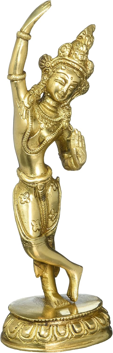 Indian Art Buddhist Home Décor Standing Tara Buddha Brass Statue Religious Gifts H: 8.5 Inches, Wt: 880 Grams