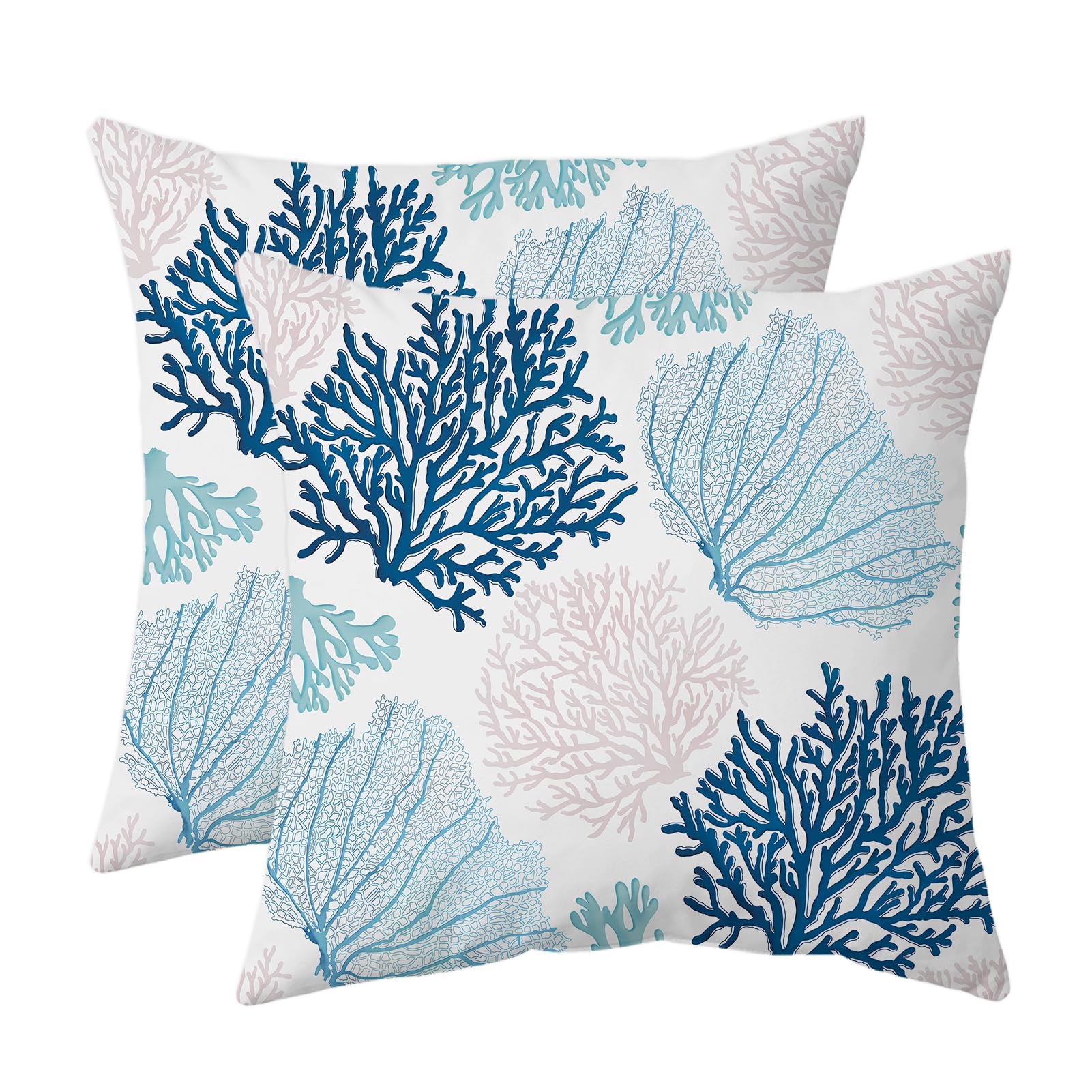 Photo 1 of (BAGGED) (USED/FAIR) weesire Nautical Coastal Throw Pillow Covers Set of 2 Beach Themed Ocean Coral Sea Turtle Decorative Pillow Cases Outdoor Sofa Cushion Cover for Bedroom Living Room, 20x20, Blue