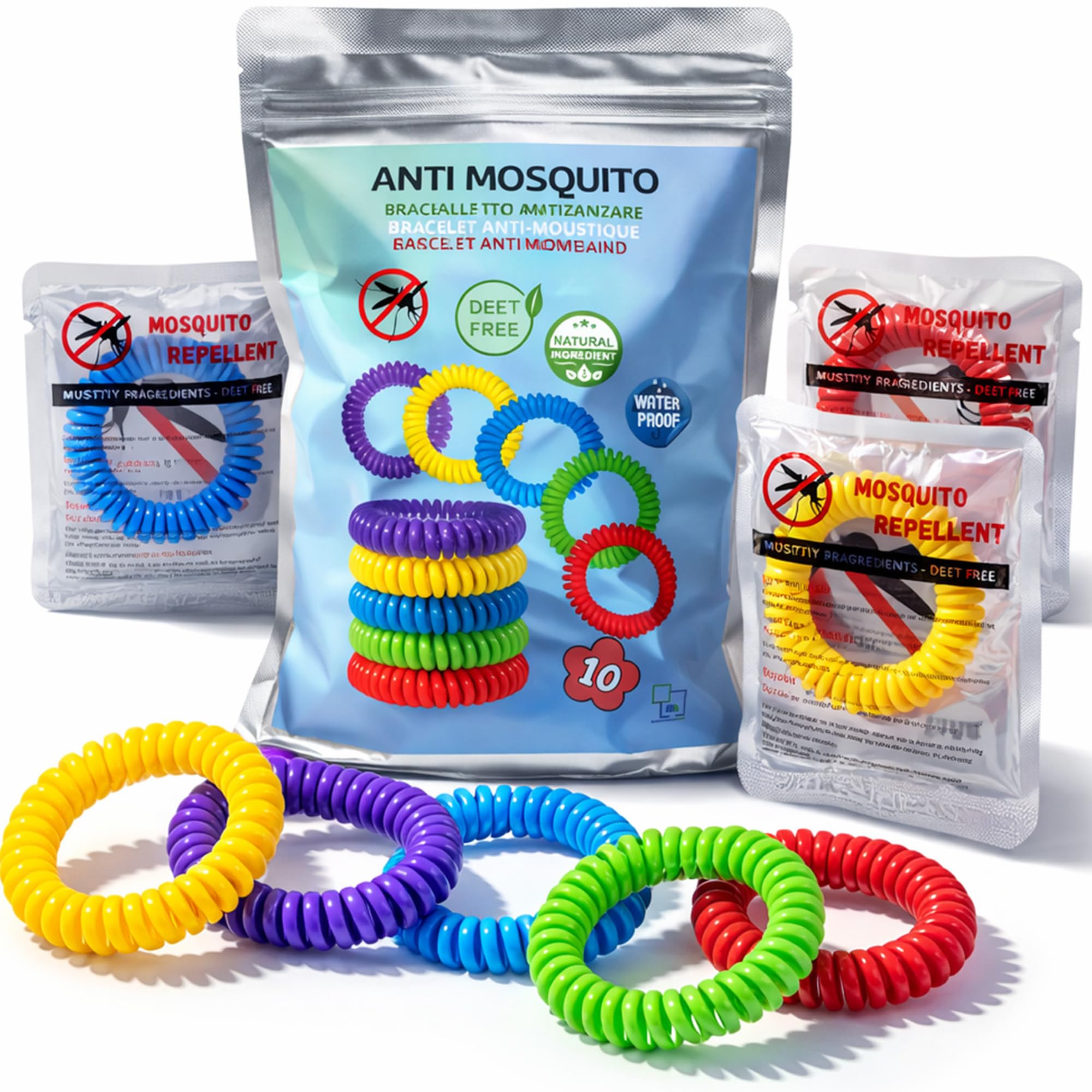 Mh Mediterranean Habitat - Mosquito Repellent Bracelets DEET Free | Citronella Essential Oils | Waterproof Spiral Bands | 10 Individually Wrapped Sachets | Non-Toxic Outdoor Wear