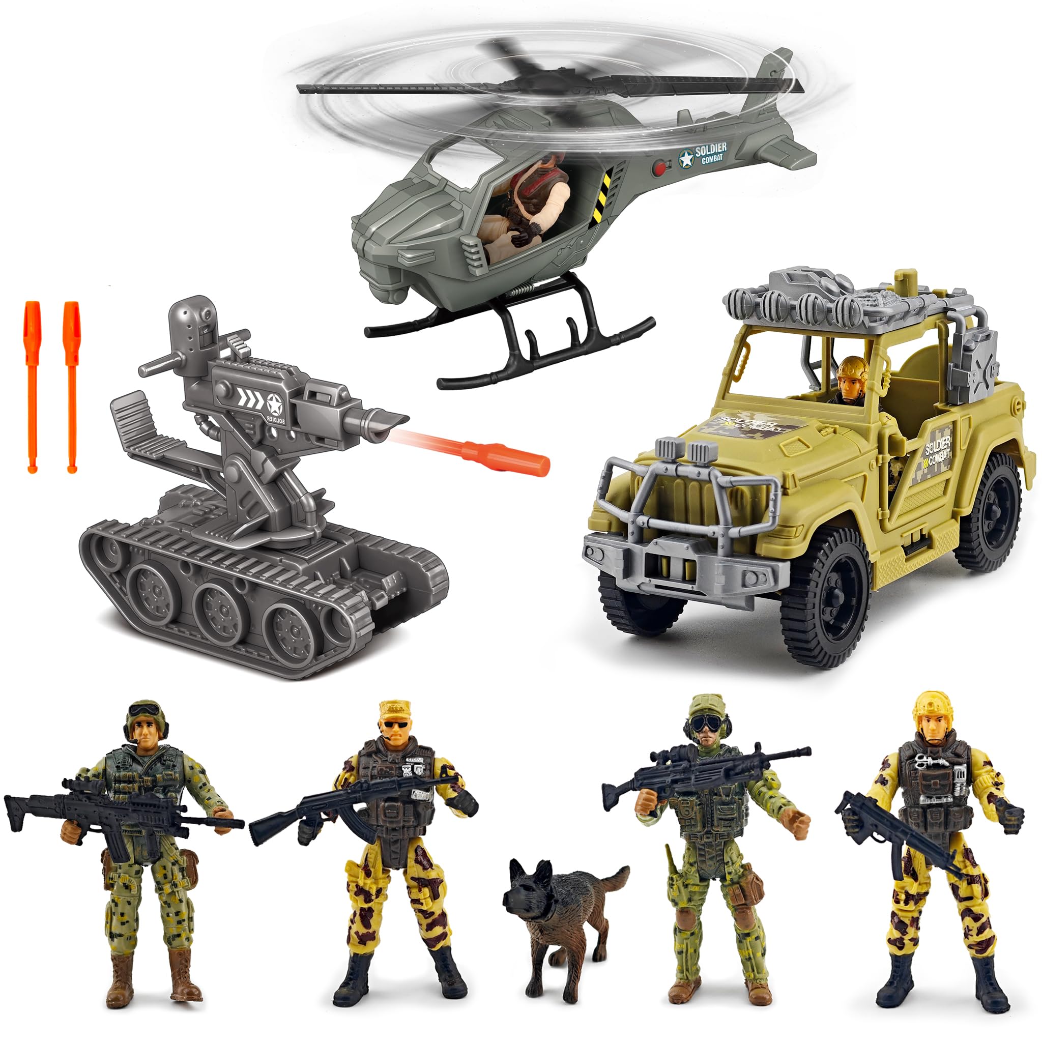 Army Toys for Boys Age 3-7,Military Set with Lights & Sounds, Army Men Soldiers Action Figures,Military Vehicle Car Toy,Great Gift for Kids