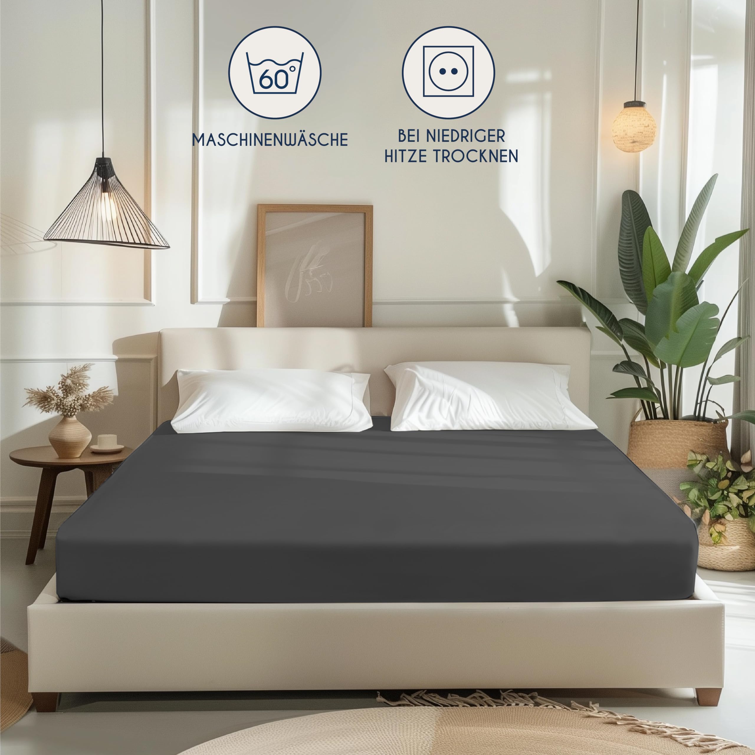 Dreamzie - Spannbettlaken 180x200cm - Baumwolle Oeko Tex Zertifiziert - Anthrazitgrau - 100% Jersey Spannbetttuch 180x200 6