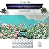 Cute Anime Floral Desk Mat Sage Green Large Mouse Pad XL Gaming Mousepad Kawaii Desk Keyboard Pad Laptop Computer Mouse Mat Cute Desk Decor Desk Pads On Top of Desks for Desktop 31.5''X 15.7''