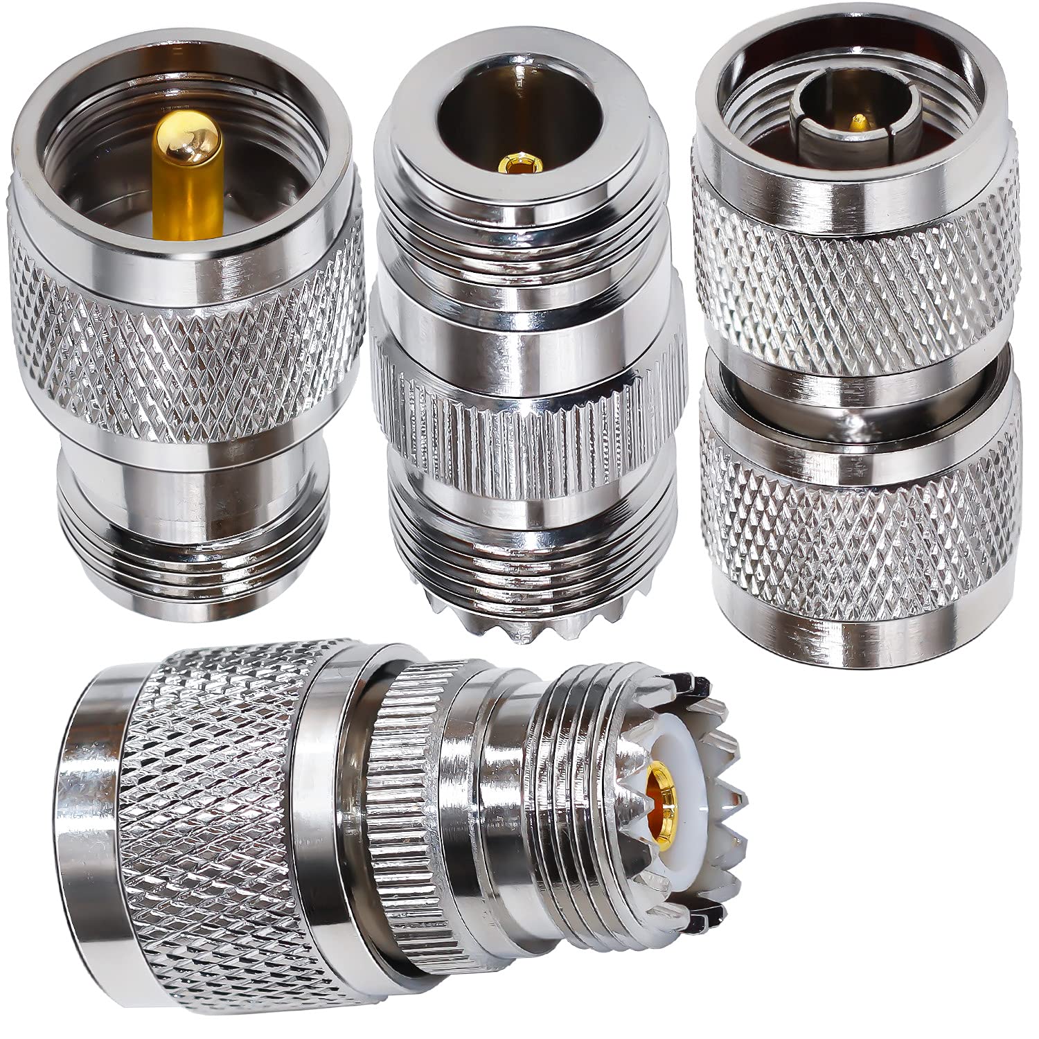 TUOLNK UHF to N Connector Kit N-Type Male/Female to SO239 UHF Male/Female RF Coaxial Adapter for Extension Cable/Antenna CCTV N to UHF Coax Adapter Kit 4 Set