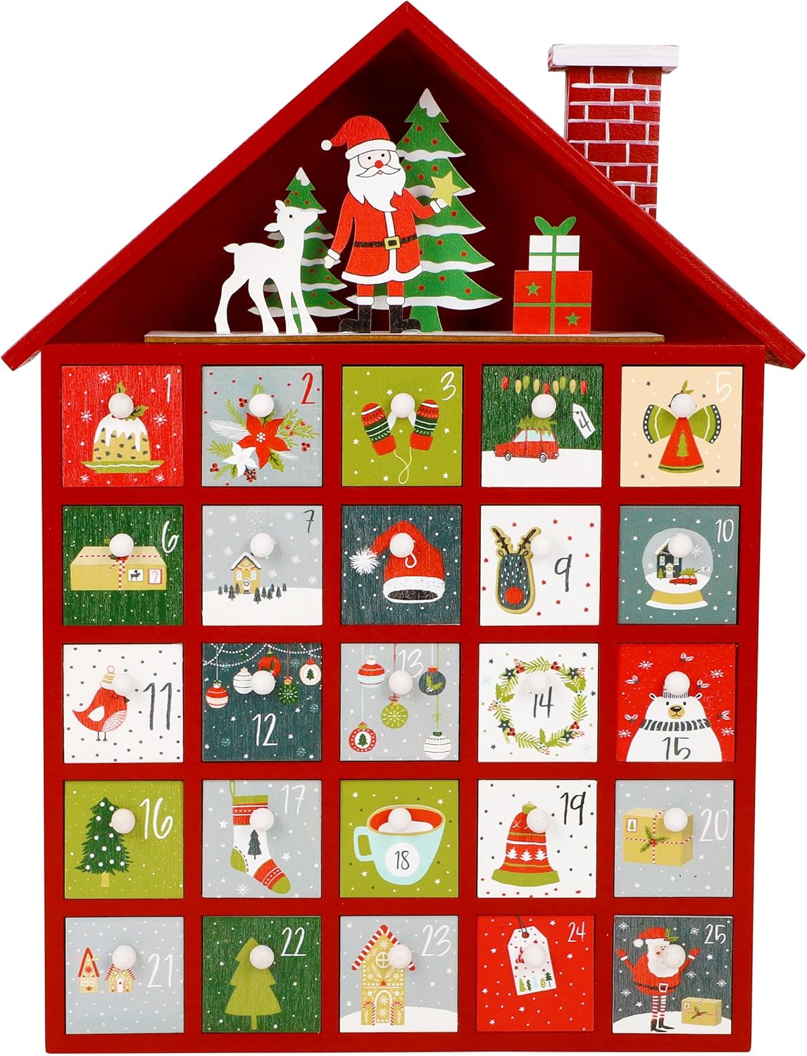 Advent Calendars - SAND MINE Wooden Advent Calendar with 25 Drawers, Countdown to Christmas, Refillable Wooden Advent, Red