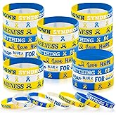 30 Pcs Down Syndrome Silicone Wristband Bracelets Blue Yellow Ribbon Awareness Bracelets Ehlers Danlos Syndrome EDS Special Education Motivational Wristband for Women Men Teen Social Charity Event