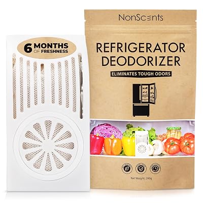 NonScents Refrigerator Deodorizer – Odor Eliminator for Fridge & Freezer – Outshines Baking Soda & Deodorizer with Activated Charcoal – Unscented & Long-Lasting, Freshen Refrigerator