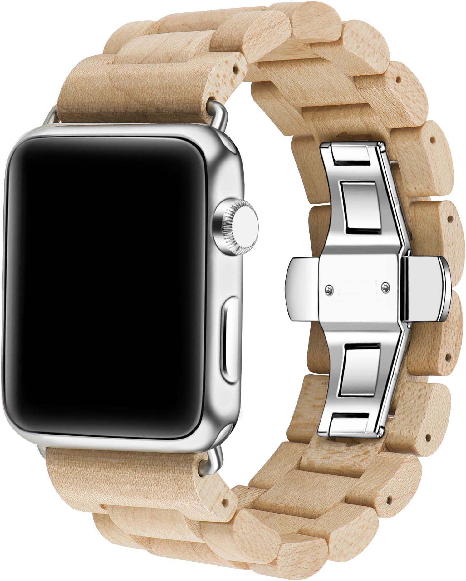 Kinobo Wooden Watch Band Compatible with Apple Watch, 100% Eco-Friendly Natural Hardwood Watch Strap Thickened Wrist Bracelet for iWatch Series 7, 6, 5, 4, 3, 2, 1, Sport, Edition (Maple-42/44/45mm)