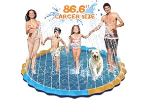 Splash Pad 86.6", Toffos Sprinkler for Dogs and Kids, 0.5mm Thickened Durable and Foldable Large Pool, Summer Outdoor Water Play Mat Toys for Toddlers & Dogs Colorful