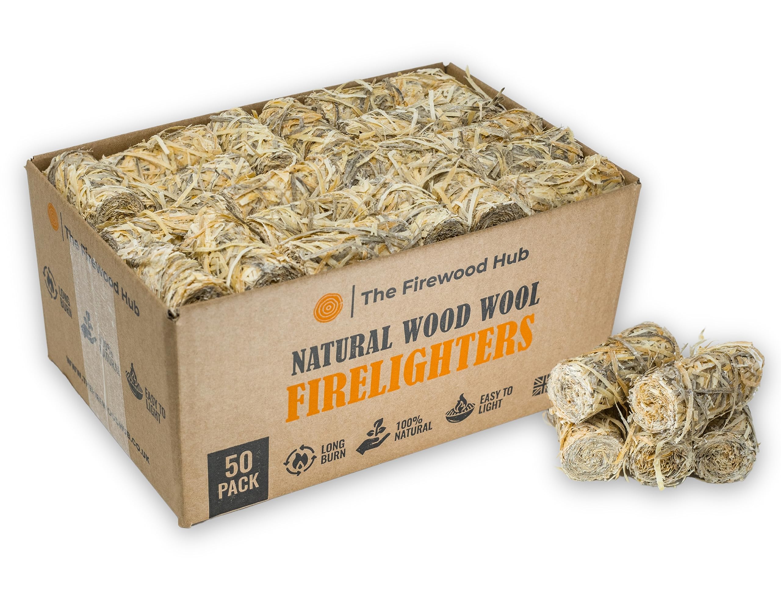50 - Wood Wool Firelighters for Safe, Clean, and Odorless Ignition of Wood and Log Burners, BBQs, Pizza Ovens, and More - The Perfect Fire Starter For Any Occasion.