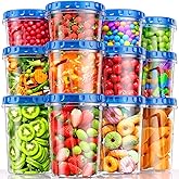 BiuLeon 12 Pack- 34/24/17oz Freezer Storage Containers, Plastic Food Storage Containers with Twist Top Lids, BPA Free and Reusable Soup Containers with Lids, Leakproof/Microwave/Dishwasher Safe