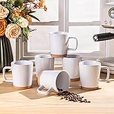 AmorArc 12oz Ceramic Coffee Mugs set of 6, Stylish Coffee Mugs with Rustic Terracotta Underside for Men/Women/Latte/Cappuccino/Milk/Cocoa, Dishwasher&Microwave Safe - White