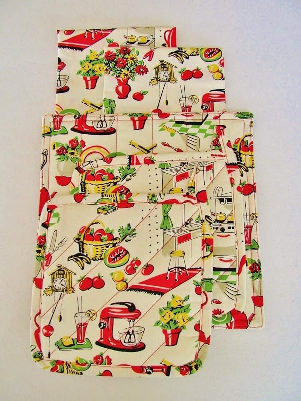 Fifties Kitchen Linens Set (5 Pieces Total) Handmade