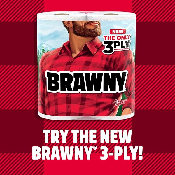 BRAWNY TEAR-A-SQUARE PAPER TOWELS, 2 DOUBLE ROLLS = 4 REGULAR ROLLS, 3 SHEET SIZES (QUARTER, HALF, FULL), STRENGTH FOR ALL MESSES, CLEANUPS, AND MEAL PREP
