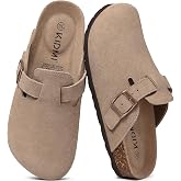 KIDMI Genuine Suede Clogs for Women Men Cork Footbed Mules Potato Shoes | Arch Support, Comfortable, Leather Slip On, Fall, Casual, Indoor Outdoor, Non-slip Rubber Sole, Adjustable Metal Buckle