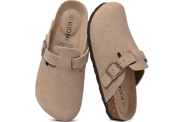 KIDMI Genuine Suede Clogs for Women Men Cork Footbed Mules Potato Shoes | Arch Support, Comfortable，Leather Slip On, Fall, Ca