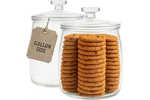 kitchentoolz 1 Gallon Glass Cookie Jar with Lid – Set of 2 Large Glass Jars with Lids for Cookies, Candy, Flour, Sugar, Pet T