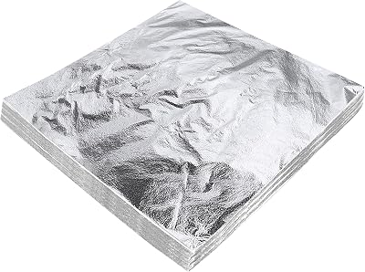 xQzit 100 PCS Silver Leaf Sheets 14x14cm Gilding Art DIY Foil Papers
