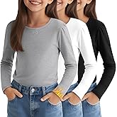 LessonZoo 3 Pack Girls Thermal Top Fleece Lined Long Sleeve Crew Neck with Bow Undershirt Kids Basic Base Layer Shirts