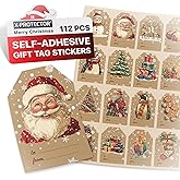 X-Protector Christmas Gift Tags 112 PCS - 3x2 in Christmas Wrapping Paper Name Tags - 5 Sheets of Self-Adhesive Xmas Present Labels Stickers - Peel and Stick Gift Wrap Tags!