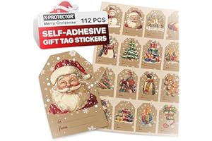 X-Protector Christmas Gift Tags 112 PCS - 3x2 in Christmas Wrapping Paper Name Tags - 5 Sheets of Self-Adhesive Xmas Present Labels Stickers - Peel and Stick Gift Wrap Tags!