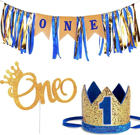 1st Birthday Baby Boy Royal Decorations Boys Highchair Burlap