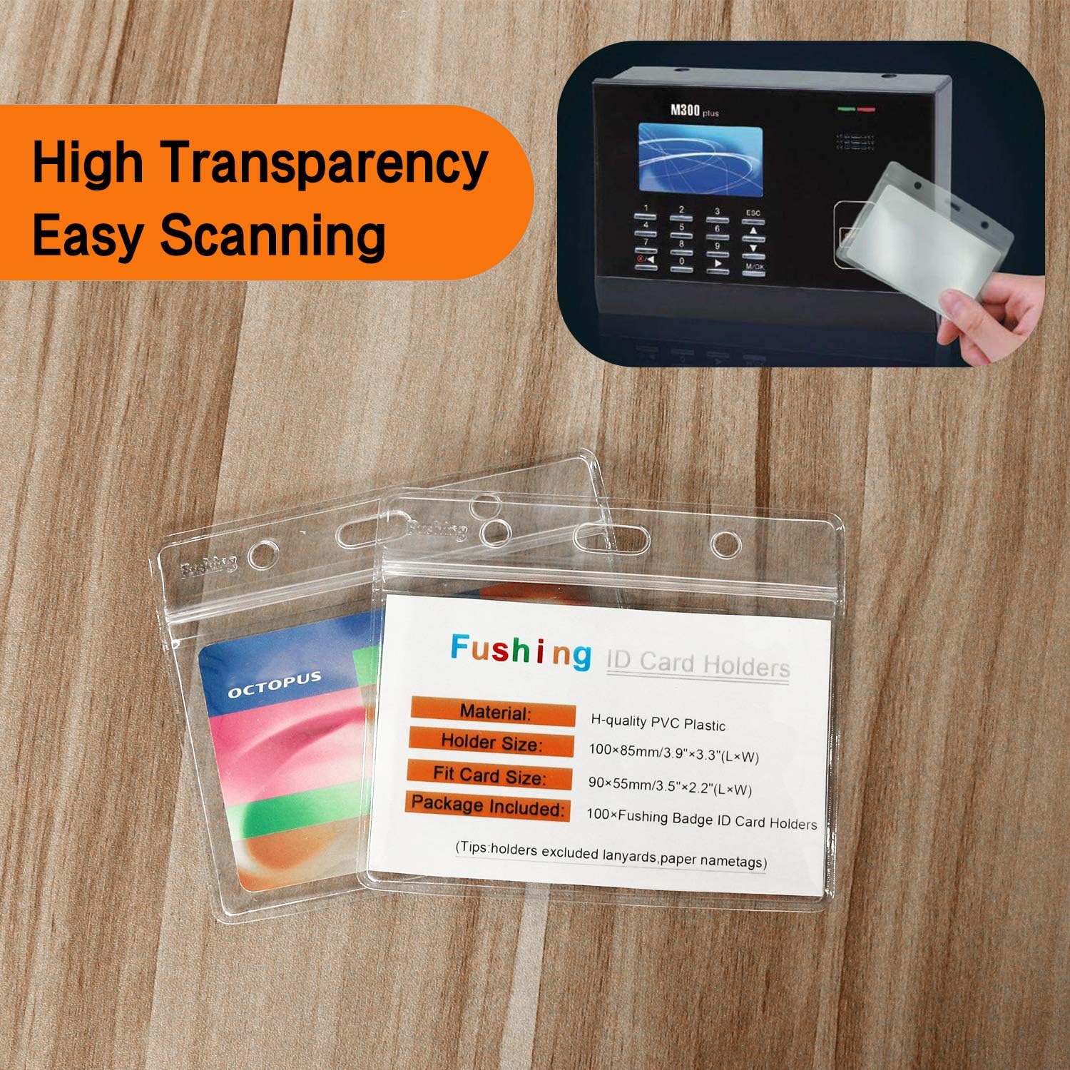 100 Pcs Clear Plastic Horizontal Name Tag Badge ID Card Holders : Office Products