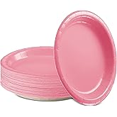 Amcrate Disposable Paper Plates Pink, 7 Inch Paper Dessert Plates, Strong and Sturdy Disposable Plate for Party, Dinner, Holiday, Picnic, or Travel Party Plate, Pack of 50