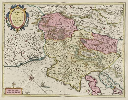 Amazon 歴史的な絵文字 1665 世界アトラス カルニオラ シリアコミタト Et Windorvm Marchia アンティーク ヴィンテージ 地図 復刻版 24in X 31in 2431 アートフレーム ポスター オンライン通販