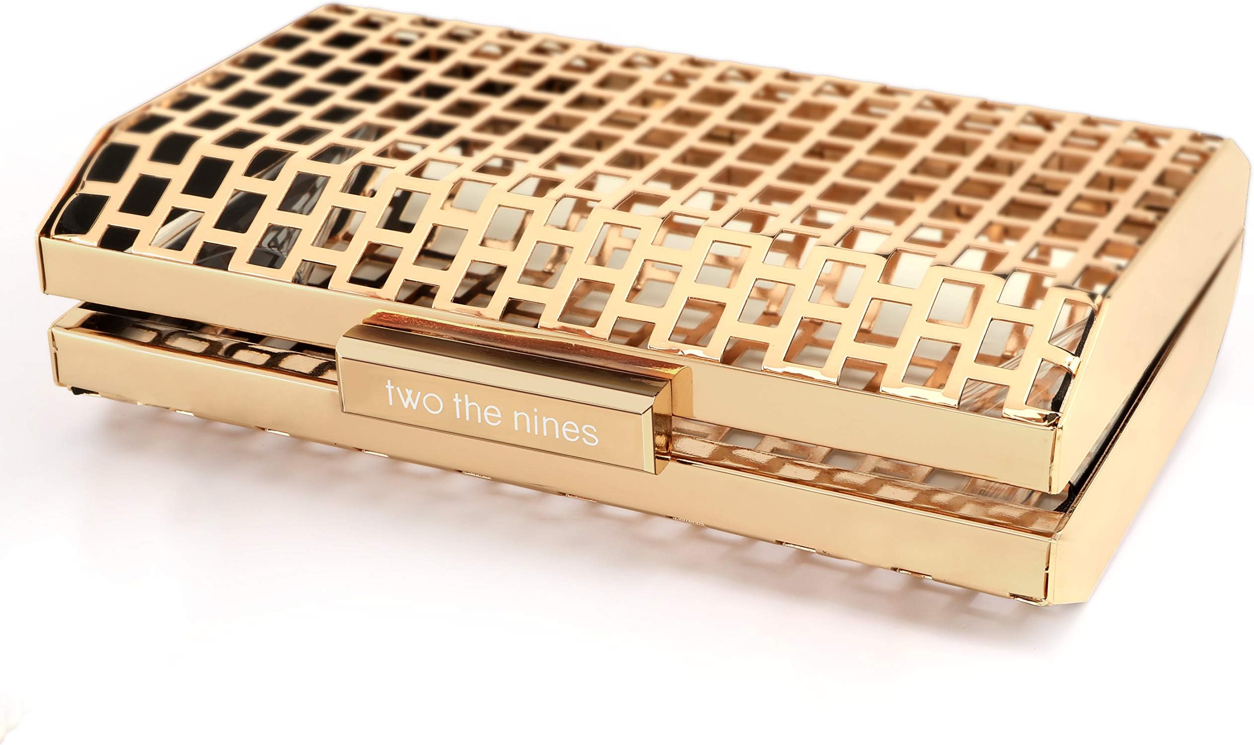 Ladies Sparkly Evening Bag Gold Metal Clutch Small Purse Hollow Out Cage Ideal For Wedding Prom Dinner Evening Party Event
