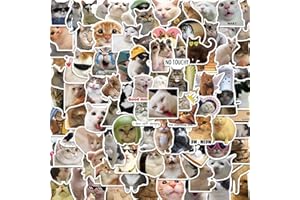 Yuyul 100 Pcs Cute Cat Meme Stickers, Funny Kitten Stickers for Journaling Laptop Scrapbook Water Bottles Guitar Suitcase, Wa