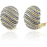 JanKuo Jewelry Two Tone Bali Antique Wave Style Shell Clip On Earrings