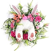 Easter Bunny Butt Wreath, Spring Door Decoration Kit, Colorful Ribbon and Floral Design, 18 x 15.8 Inches, Indoor Outdoor Welcome Sign