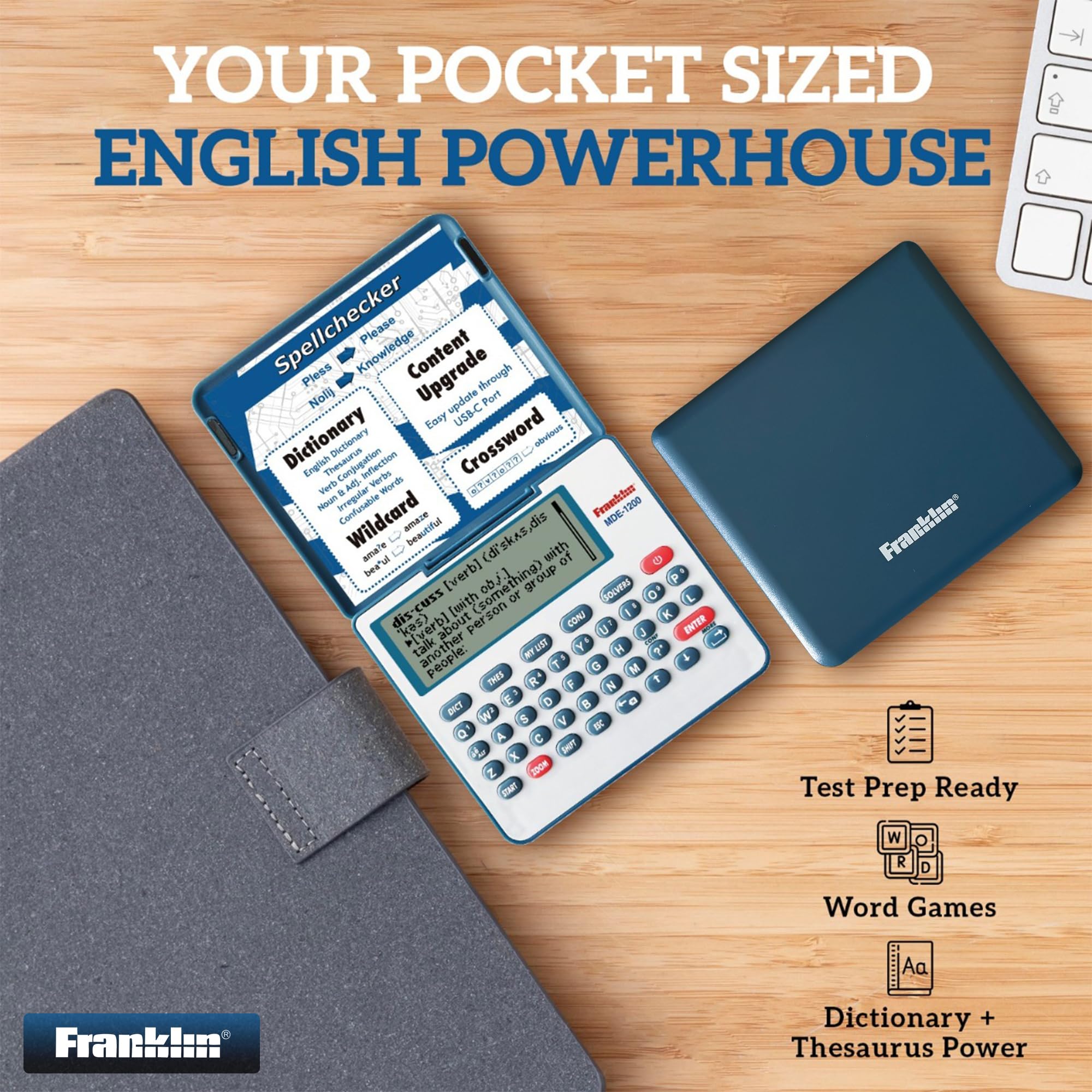 Franklin MDE-1200 Electronic Dictionary and Thesaurus – English Dictionary, Synonyms, Spell Checker, Word Games, Grammar Tools, Digital Dictionary, Portable Device with LCD Screen