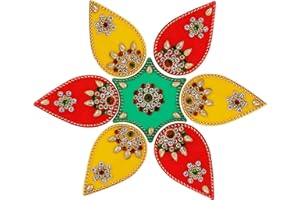 CHERKRAFT 10 Inches Diwali Acrylic Rangoli Stencils Handmade Rangoli Sticker Home Decor Floor Decorative Stones (Design 4)