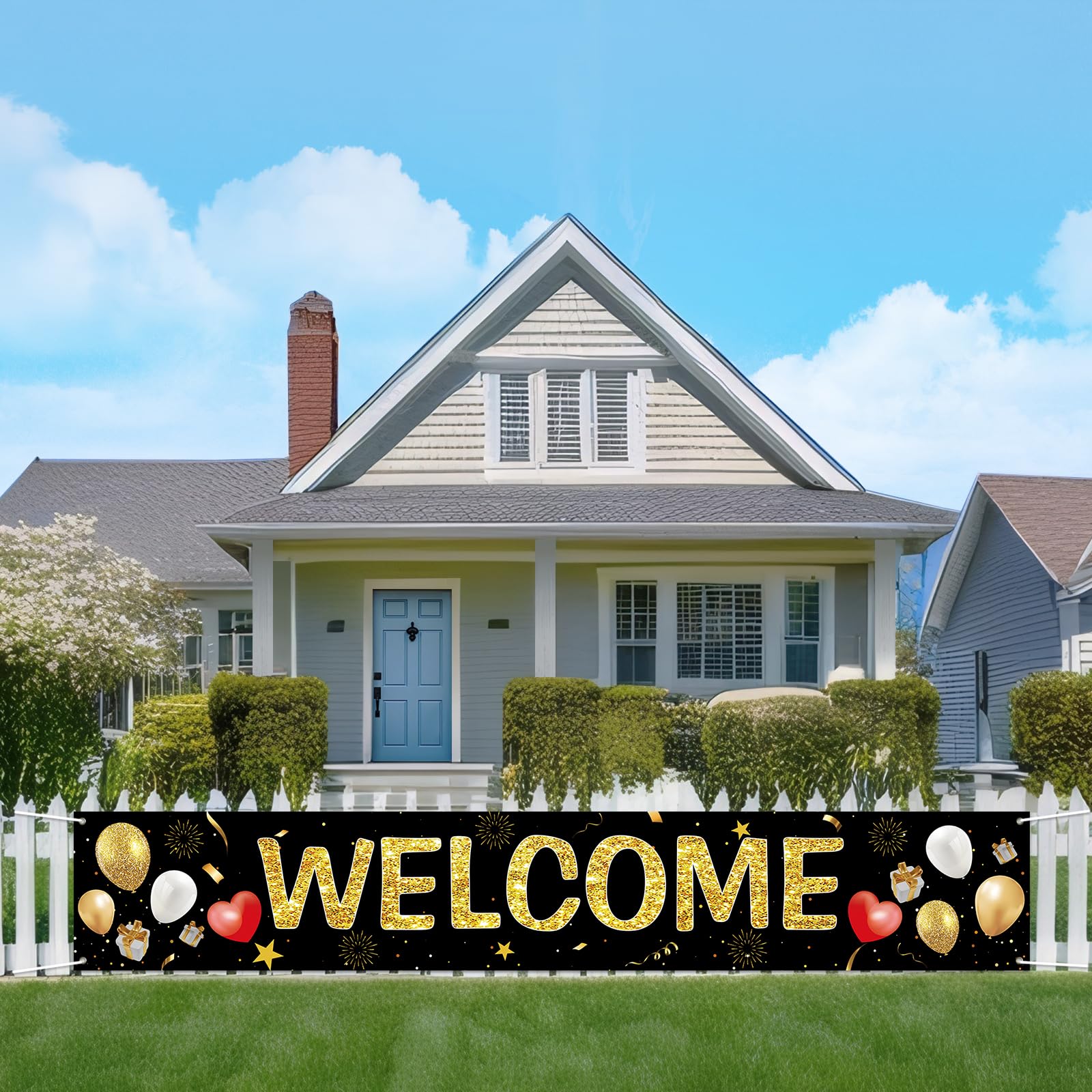 Koliphy Welcome Decorations, Long Welcome Banner for Welcome Home Family Celebration, Welcome Back to School, Classroom, Family Party Decoration, 70.8 x 11.8 inch(Black Gold)