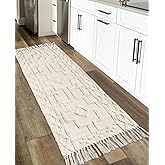 Uphome Boho Hallway Runner Rug 2'x 6', Beige Cotton Washable Kitchen Rug Runners with Tassels, Hand Woven Western Entryway Runner Rugs, Morrocan Accent Throw Carpet for Hallways Bedroom Bathroom