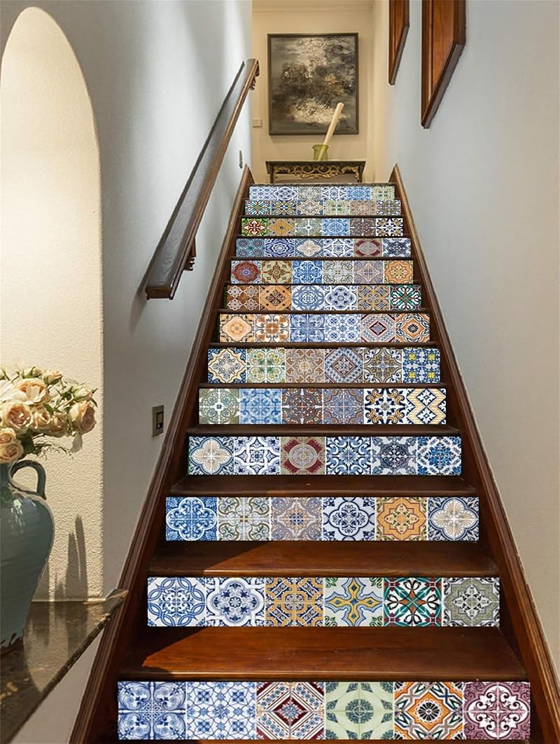 FLFK 3D Stair Tile Stickers Mural Vinyl Kitchen Bathroom Decal 39.3" x 7" 13pcs
