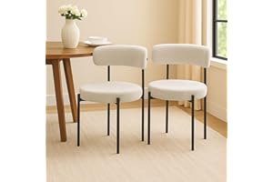 LivinVeluris Chairs Set of 2, Modern Dining Chairs Mid-Century, Round Kitchen Chairs, Boulce Dining Chair with Black Metal Le