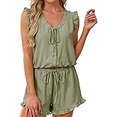 KFUBUO Womens Ruffle Pajamas Set 2 Piece Pj V Neck Tank Tops and Shorts Sleepwear Set Bridal Pajama Sets