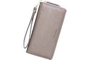 Badiya Womens Wallet RFID Blocking Credit Card Holder Large Capacity Leather Zip Around Wallets Clutch Wristlet