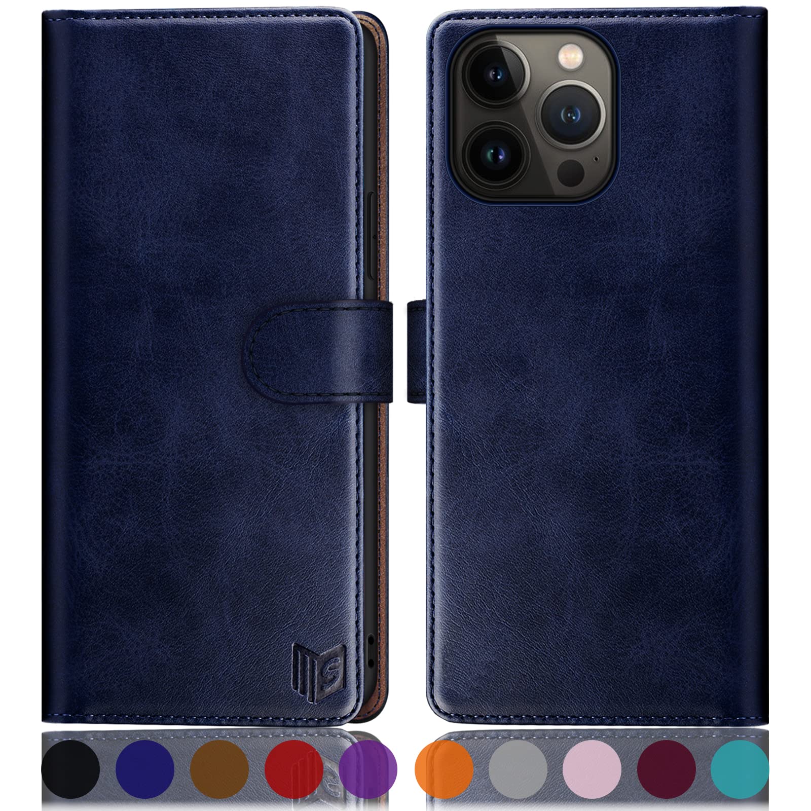 SUANPOT for iPhone 14 Pro 6.1 inch case with [Credit Card Holder][RFID Blocking],PU Leather Flip Book Protective Cover Women Men for Apple 14 Pro Phone case Blue