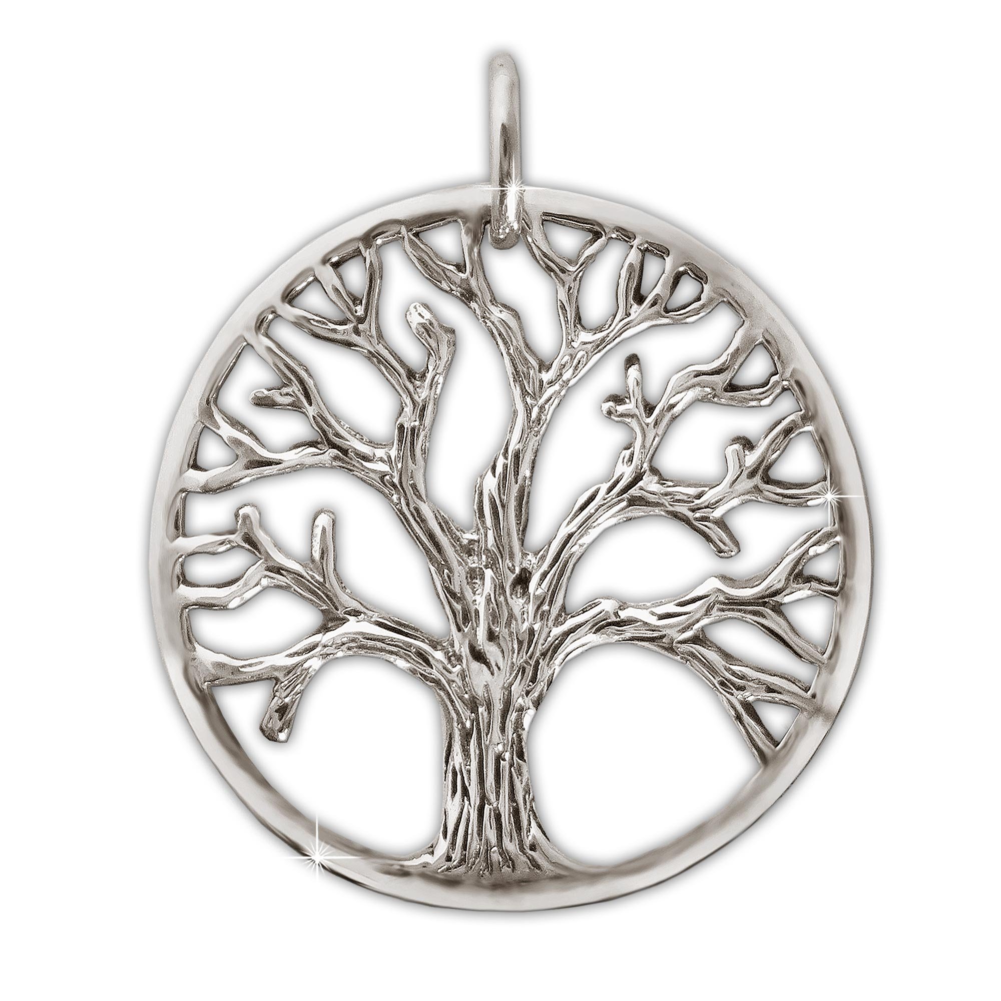 Clever Jewellery Silver Tree of Life Pendant Diameter 21 mm Antique Blackened Real 925 Silver Partly Open and Shiny For Women or Men