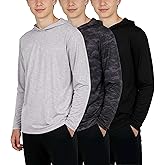 Real Essentials 3 Pack: Dry-Fit Youth Boys Teen Active Long Sleeve Hoodie Sweatshirts - Hooded Pullover Shirts