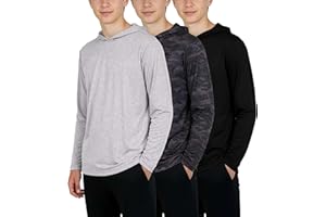 Real Essentials 3 Pack: Dry-Fit Youth Boys Teen Active Long Sleeve Hoodie Sweatshirts - Hooded Pullover Shirts