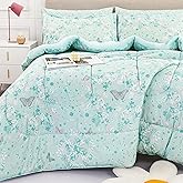 Viviland Kids Twin Bedding Sets for Girls, Soft Twin Comforter Set with Sheets, 5 Pieces Microfiber Bed in a Bag, Green Butterfly